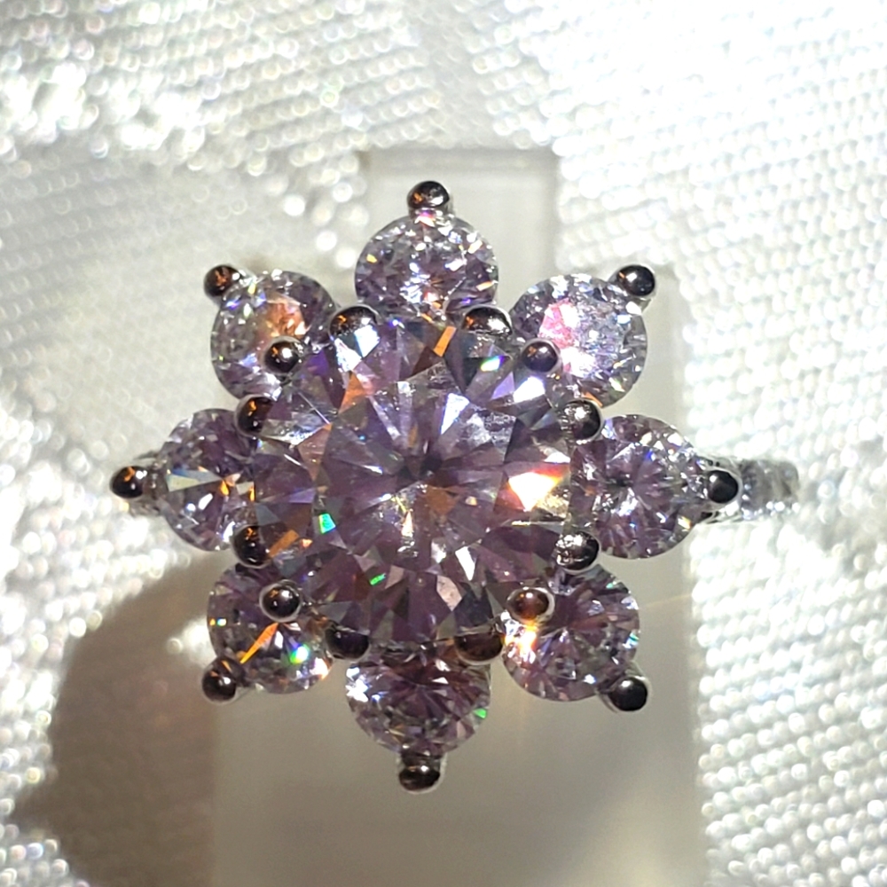 SOLDCertified Moissanite snowflake ring 2.00ctw. In Platinum over Sterling Silve - Picture 6 of 9